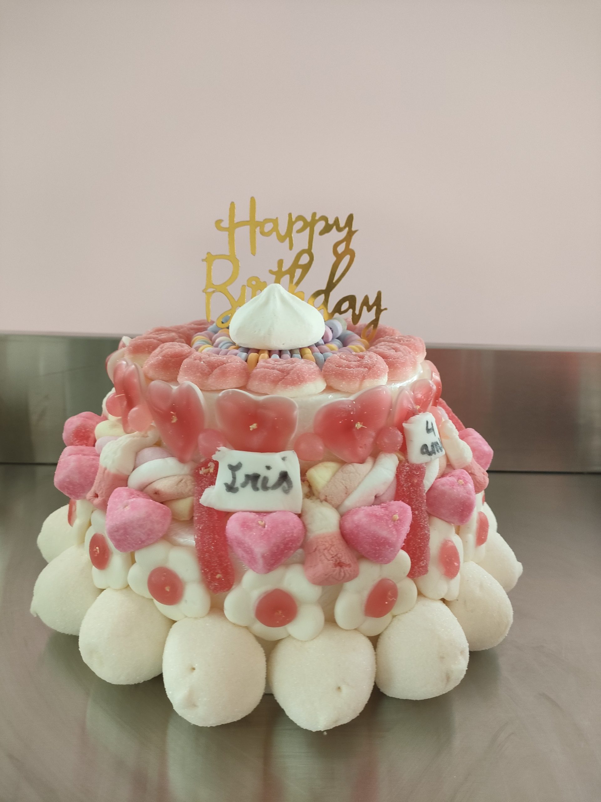 gâteau de bonbons 2 étages thème rose / pink